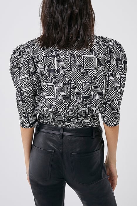 BLACK AND WHITE OPTIC CHECKERBOARD PRINT BLOUSE 2