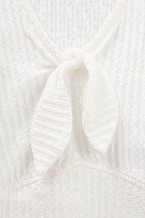 GIRLS’ ECRU RIBBED CROPPED T-SHIRT WITH BOW 4