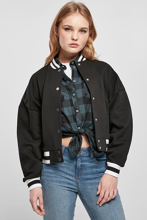 LADIES OVERSIZED COLLEGE SWEAT JACKET BLACK 1