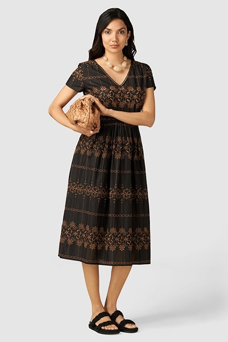 MIDI DRESS WITH EMBROIDERY BROWN 1