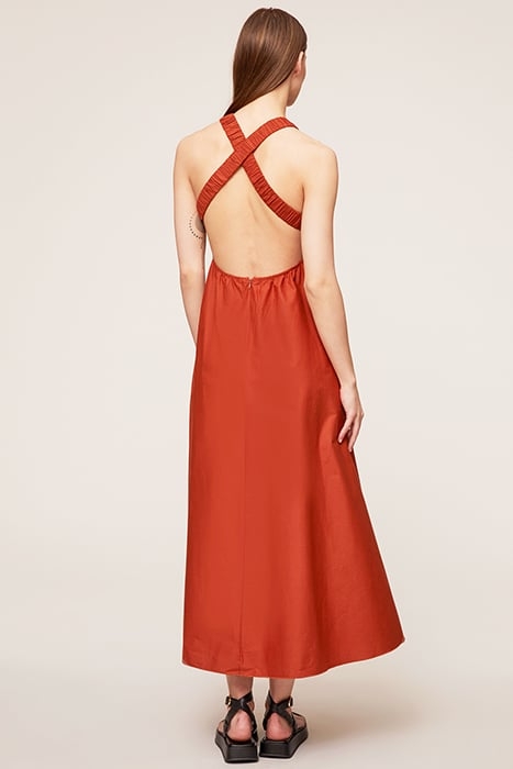 LONG DRESS WITH BACK CROSSOVER BROWN 2
