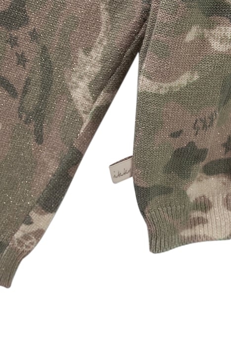 GIRLS’ KHAKI GLITTERY CAMOUFLAGE MOTIF KNIT SWEATER 5