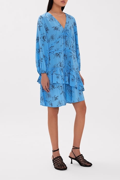 NIA MINI LENGTH RUFFLE DRESS FLOWER SUMMER SKY 5