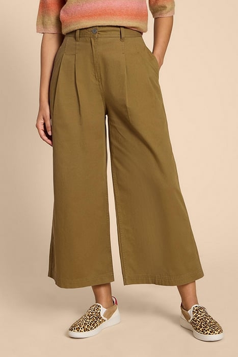 SAMIRA WIDE LEG CROP TROUSER KHAKI GREEN 1