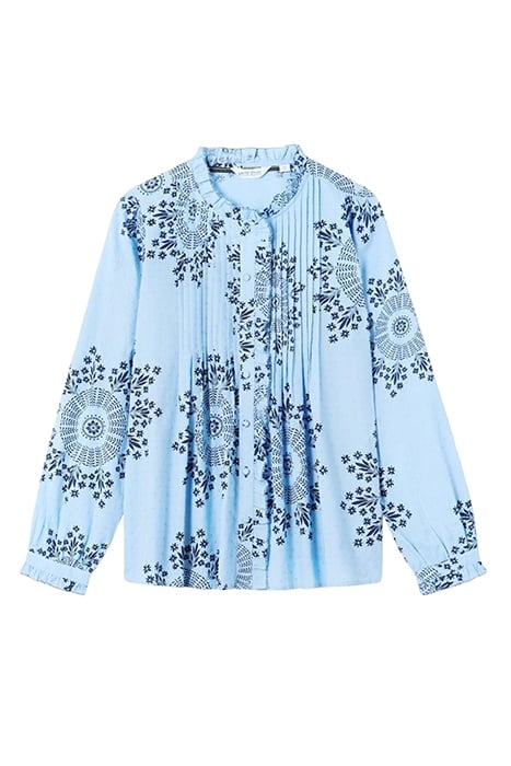 FIA FRILL NECK TOP BLUE PRINTED 3