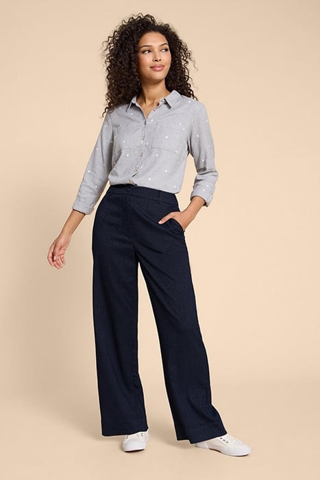BELLE TWEEDY WIDE LEG TROUSER NAVY 2