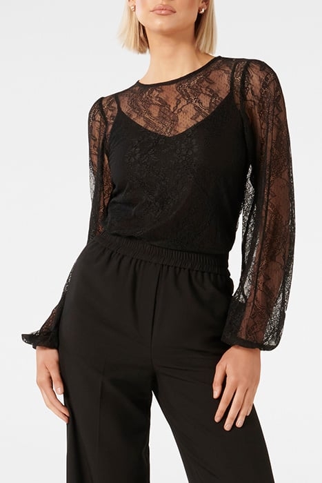 ALEXIS ROUND NECK LACE TOP BLACK 1