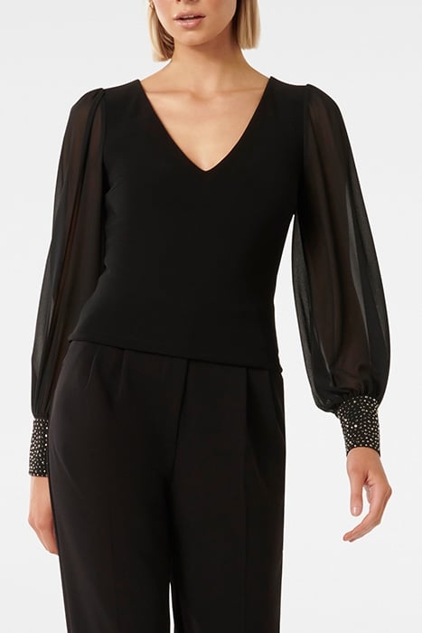 CONSTANCE RHINESTONE CUFF TOP BLACK JERSEY 1