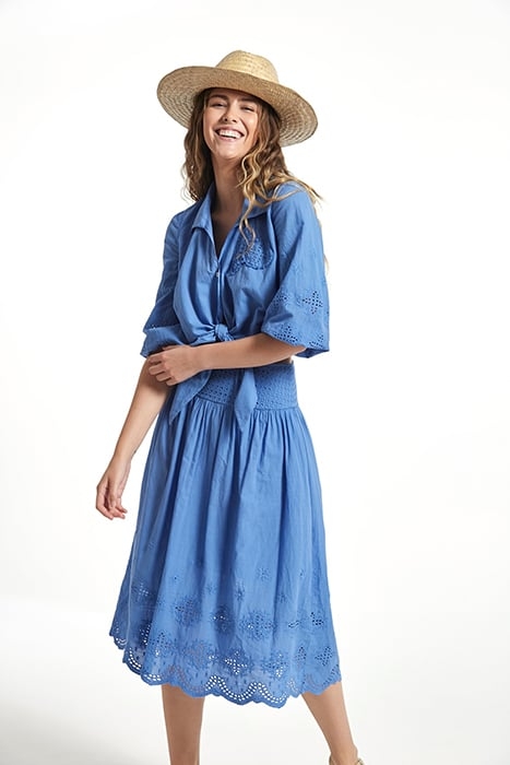 PERFORATED EMBROIDERED VOILE BABAI SKIRT BLUE 1