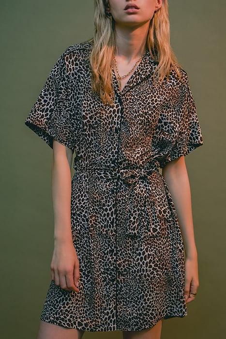 COGNAC SHIRT DRESS WITH BABY LEOPARD PRINT 6