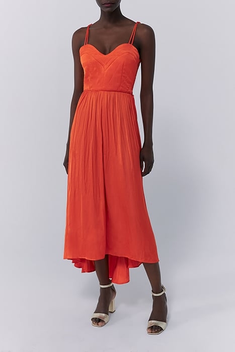 ORANGE ASYMMETRIC LONG DRESS WITH LOW-CUT BACK 1