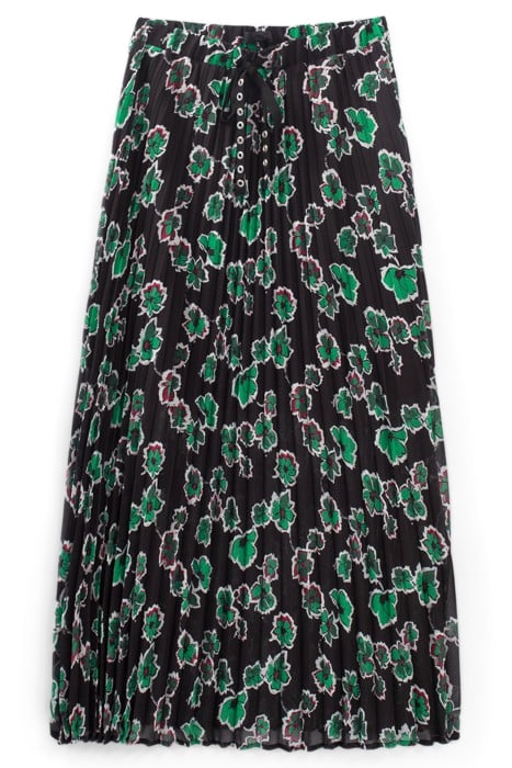 BLACK XL FLORAL PRINT LONG PLEATED SKIRT 4