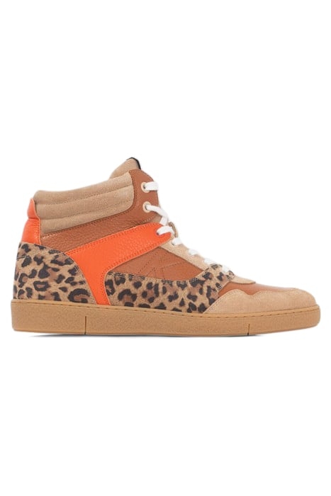 BEIGE, ORANGE AND LEOPARD  LEATHER MIX TRAINERS 1