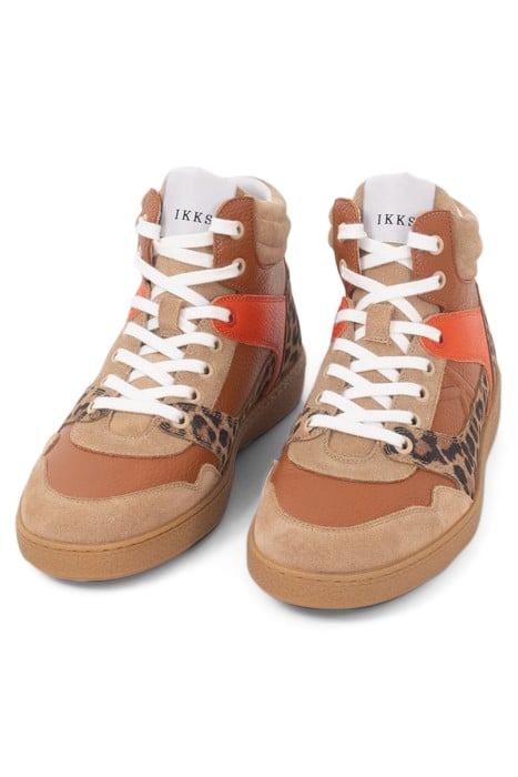 BEIGE, ORANGE AND LEOPARD  LEATHER MIX TRAINERS 2