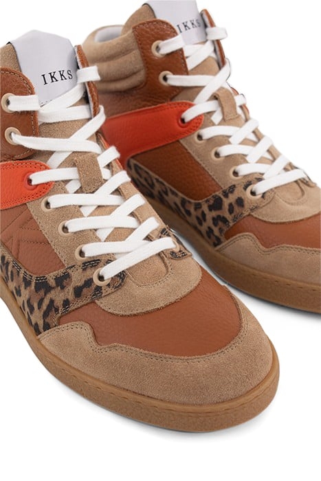 BEIGE, ORANGE AND LEOPARD  LEATHER MIX TRAINERS 5