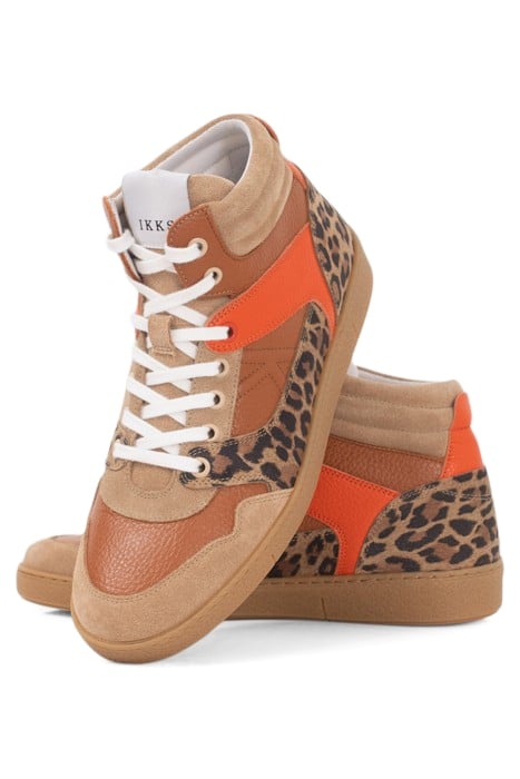BEIGE, ORANGE AND LEOPARD  LEATHER MIX TRAINERS 4