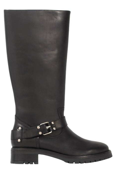 BLACK LEATHER BIKER-STYLE BOOTS WITH LUGGED SOLE 1