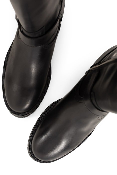 BLACK LEATHER BIKER-STYLE BOOTS WITH LUGGED SOLE 6