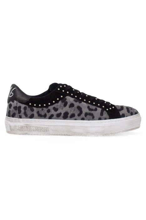 BLACK LEOPARD MOTIF SUEDE STUDDED TRAINERS 1