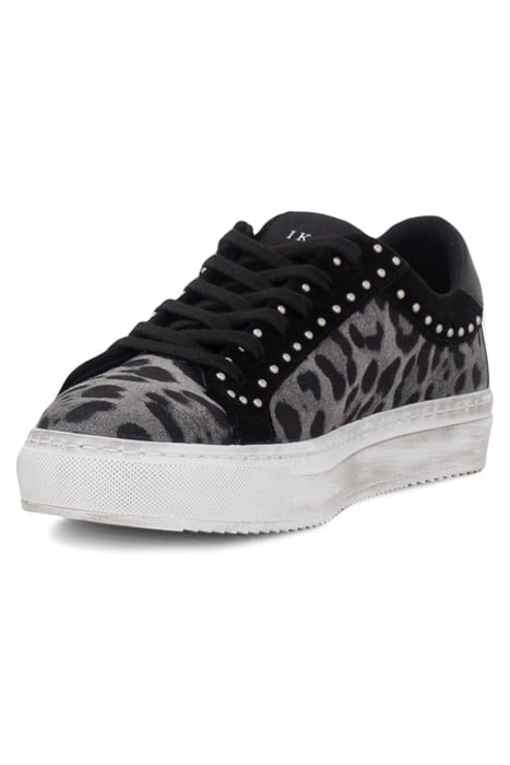 BLACK LEOPARD MOTIF SUEDE STUDDED TRAINERS 2
