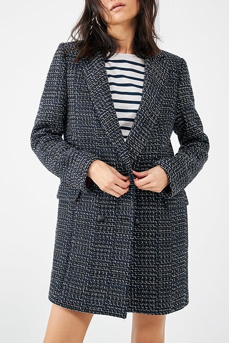 NAVY SEMI-PLAIN COTTON BLEND MID-LENGTH COAT 1