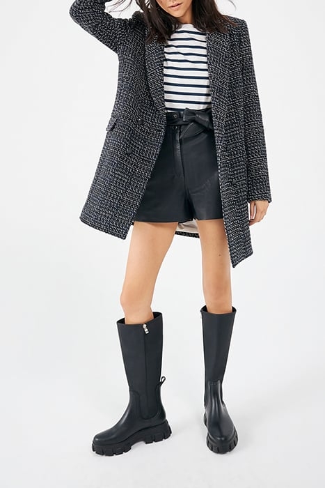 NAVY SEMI-PLAIN COTTON BLEND MID-LENGTH COAT 3