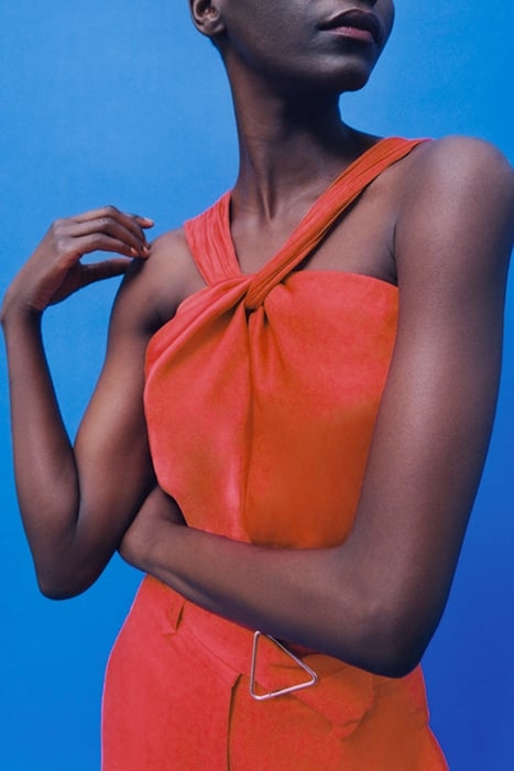 ORANGE ASYMMETRIC TOP WITH TIED NECKLINE 5
