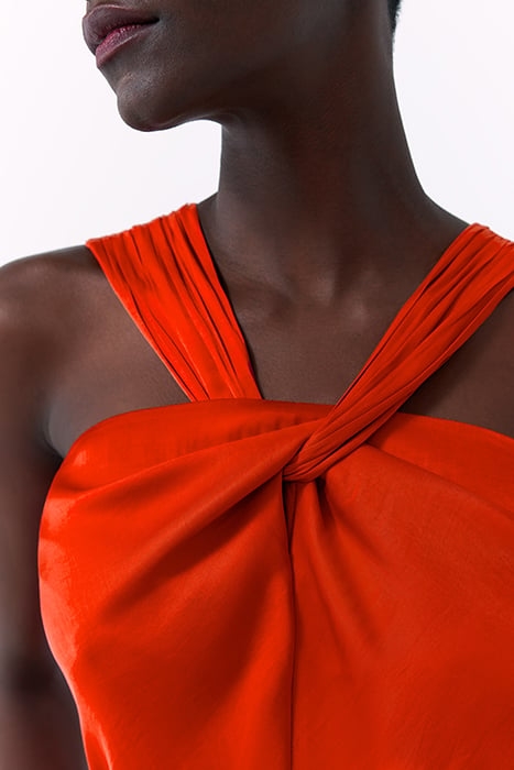 ORANGE ASYMMETRIC TOP WITH TIED NECKLINE 3