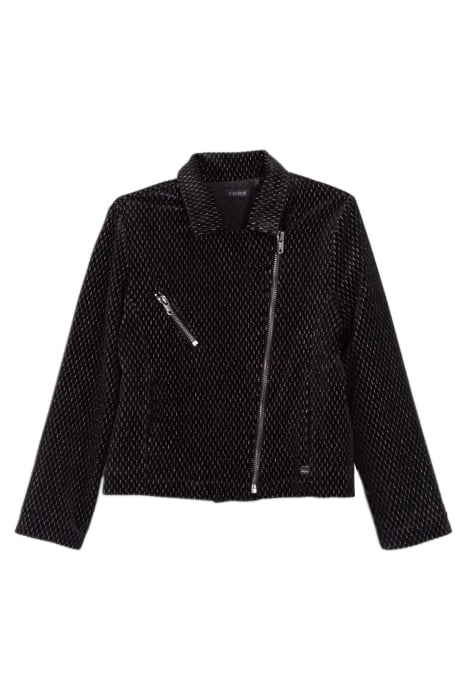 GIRLS’ BLACK TEXTURE, LUREX, JACQUARD VELVET KNIT CARDIGAN 1