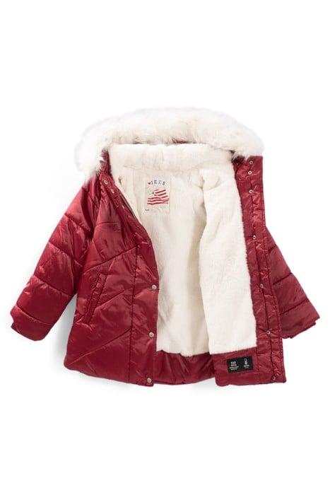 GIRLS’ BURGUNDY FUR-LINED QUILTED HOODED PADDED JACKET 3