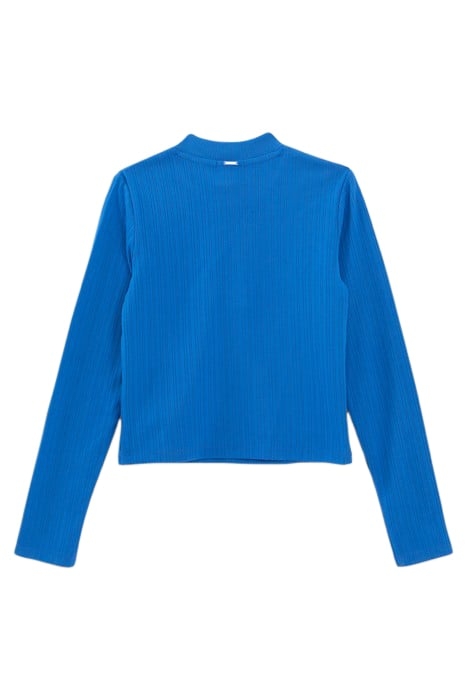 GIRLS' BLUE ZIPPED RIBBED T-SHIRT 2