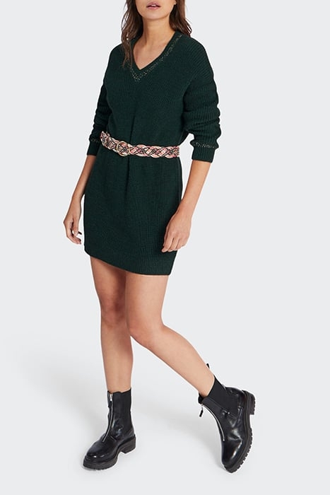 IMPERIAL GREEN LUREX KNIT V-NECKLINE DRESS 3