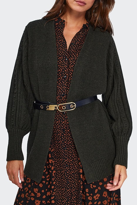 KHAKI KNIT MID-LENGTH CARDIGAN, DECORATIVE SLEEVES 1