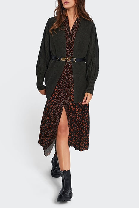 KHAKI KNIT MID-LENGTH CARDIGAN, DECORATIVE SLEEVES 3