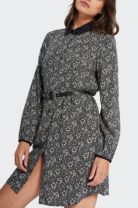 BLACK GRAPHIC FLOWER PRINT SHIRT-DRESS 4