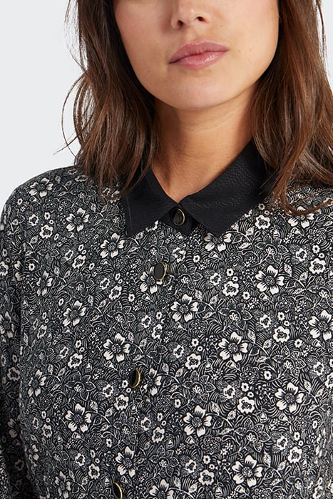BLACK GRAPHIC FLOWER PRINT SHIRT-DRESS 5