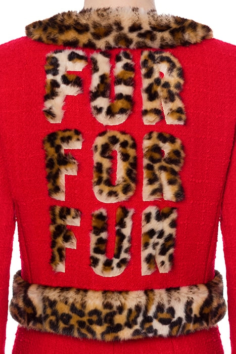 LEOPARD PRINT DETAILS BOUCLÉ JACKET RED 4