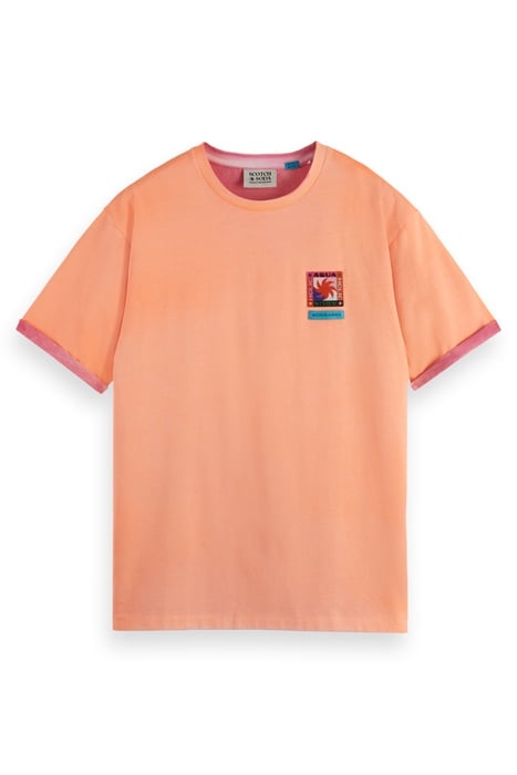 TWO COLOUR SPRAYED T-SHIRT WASHED NEON PEACH 1