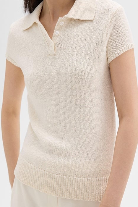 CAP SLEEVE POLO IN COTTON-WOOL BOUCLÉ OFF WHITE 3