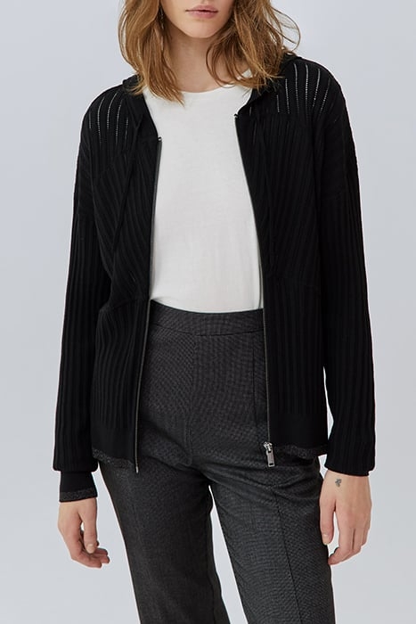 BLACK DECORATIVE OPENWORK KNIT CARDIGAN BLACK 1