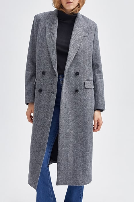 GREY WOOL FABRIC CHEVRON LONG COAT GREY 1