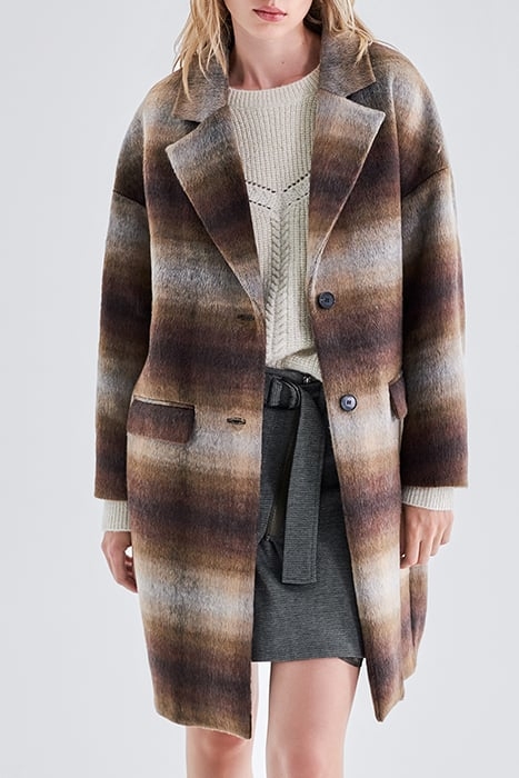 SIENNA BLURRED CHECK WOOL FABRIC COAT CAMEL 1