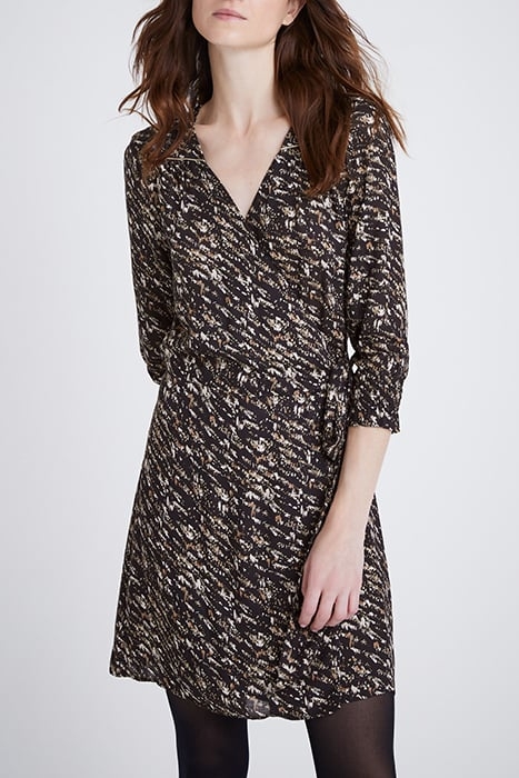 BLACK FUSAIN PRINT WRAP DRESS BLACK 1