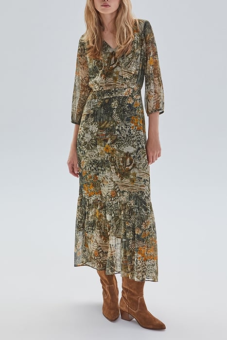 KHAKI LANDSCAPE PRINT LONG DRESS KHAKI 1
