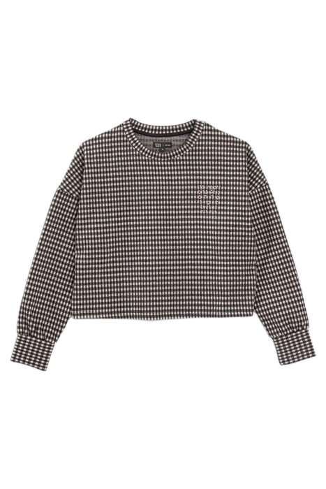 GIRLS' BLACK AND BEIGE HOUNDSTOOTH MOTIF SWEATSHIRT BLACK 1