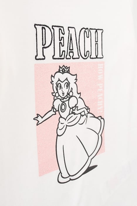 GIRLS’ WHITE PRINCESS PEACH T-SHIRT, GLITTERY PEACH IMAGE WH 4