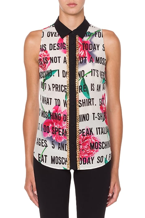 TOP IN CRÊPE DE CHINE SLOGAN & FLOWERS WHITE 1