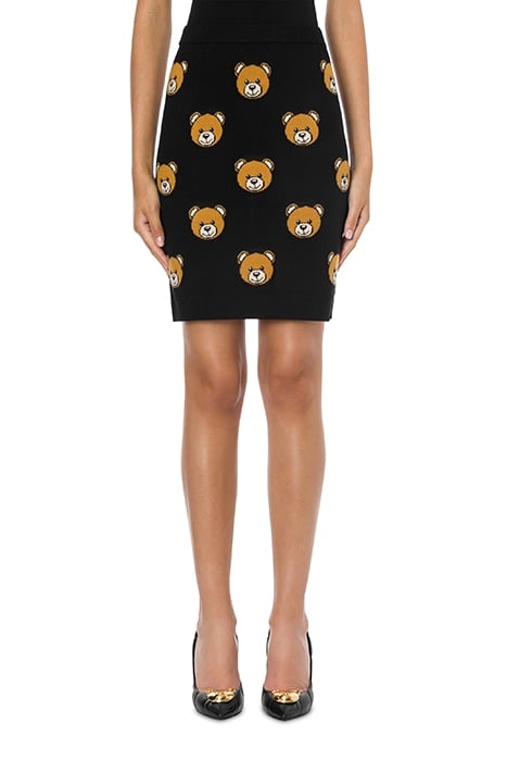 ALLOVER TEDDY BEAR WOOL SKIRT BLACK 1