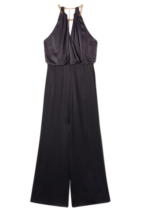 LONG SATIN JUMPSUIT WITH NECKLACE MOTIF BLACK 3
