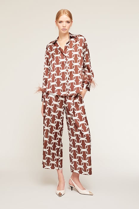 CHAIN PATTERNED SATIN SHIRT WITH FEATHERS NATURAL 3